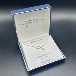 NIB Gratitude & Grace Silver Plated Infinity "Hope" and Cross Slider Necklace